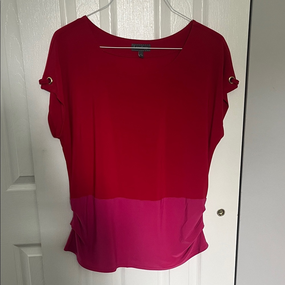 Luxology Vibrant Red and Pink Blouse Size Large